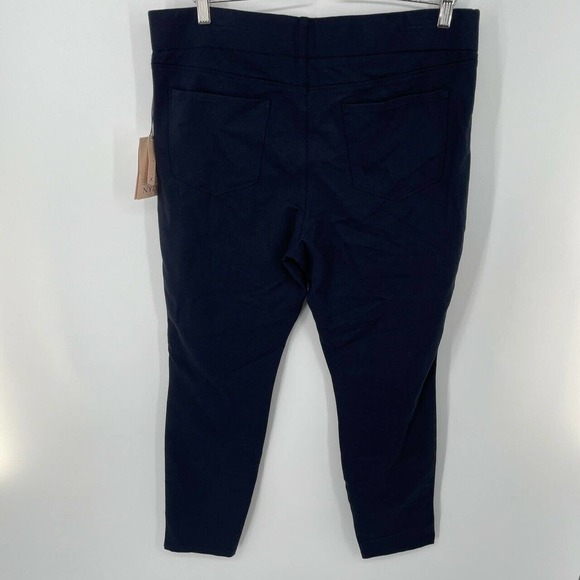 NYDJ Pull-On Faux Leather Stripe Knit Pants Navy - Picture 5 of 8